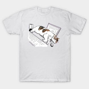 Cat sleeping on laptop T-Shirt